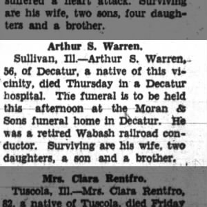 Obituary for Arthur 8 . Warren,-56