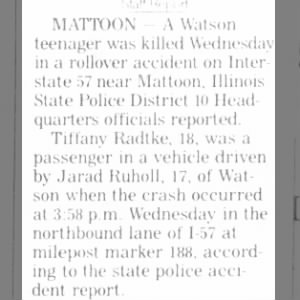 Tiffany Radtke - Fatal Autmobile Accident, Part #2